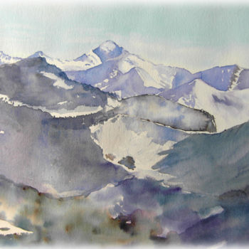 Painting titled "massif-du-mont-blanc" by Sara Elena Besson, Original Artwork, Watercolor