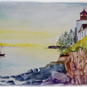 Painting titled "phare" by Sara Elena Besson, Original Artwork, Watercolor