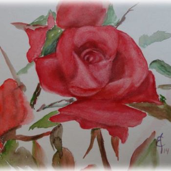 Painting titled "rose-rouge" by Sara Elena Besson, Original Artwork, Watercolor