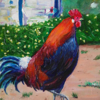 Painting titled "coq" by Sara Elena Besson, Original Artwork, Oil