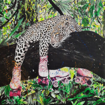 Pintura titulada "The Leopard" por Sara Lora, Obra de arte original, Acrílico Montado en Bastidor de camilla de madera