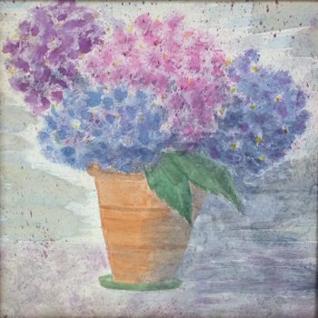 Painting titled "Vaso con ortensie" by Sara Maio, Original Artwork, Watercolor