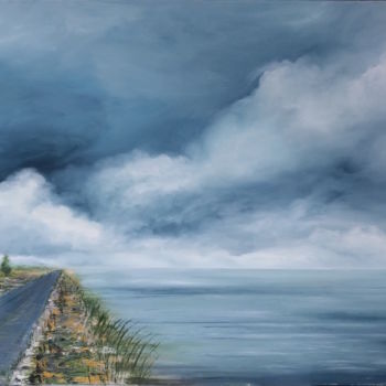 Painting titled "La Route 1, Islanda" by Sara Maio, Original Artwork, Oil