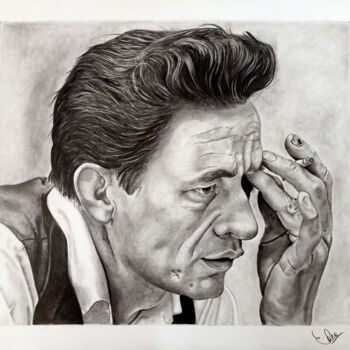 Drawing titled "Johnny Cash" by Sara Malini, Original Artwork, Pencil