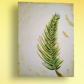Painting titled "Palm Leaf" by Sara Marcus, Original Artwork, Acrylic
