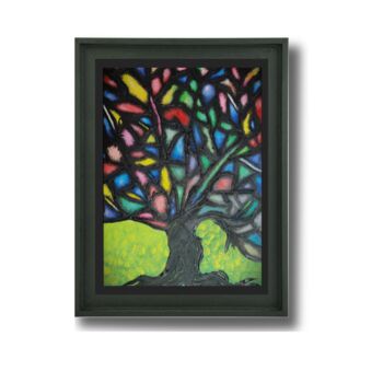 Painting titled "TREE OF COLORS" by Sara Marcus, Original Artwork, Acrylic Mounted on Wood Stretcher frame