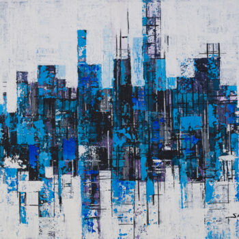 Painting titled "City Blues" by Sara Swati, Original Artwork, Acrylic Mounted on Wood Stretcher frame