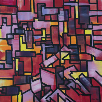 Картина под названием "Downtown New York" - Sara Swati, Подлинное произведение искусства, Акрил Установлен на Деревянная рам…