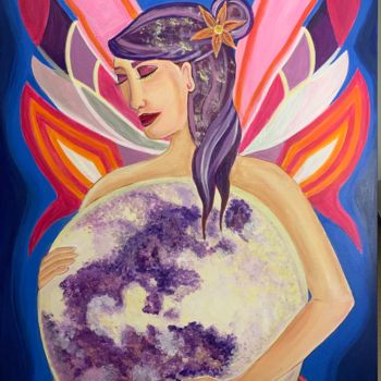 Painting titled "La dame de la lune" by Saraa Leveque, Original Artwork, Acrylic