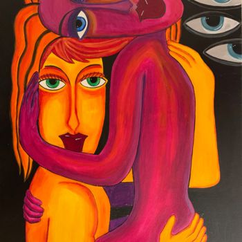 Peinture intitulée "Amour épié" par Saraa Leveque, Œuvre d'art originale, Acrylique