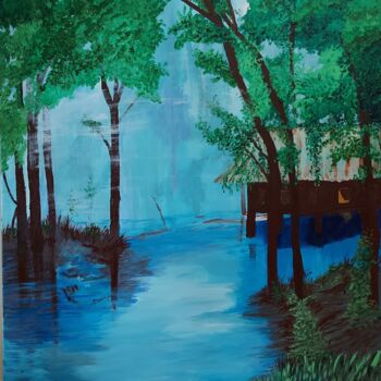 Malerei mit dem Titel "Fog in the swamp" von Sarah Bax, Original-Kunstwerk, Acryl