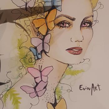 Malerei mit dem Titel "Lady Butterfly" von Sarah Bednarek, Original-Kunstwerk, Aquarell
