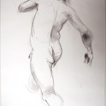 Drawing titled "Nu homme de dos1" by Sarah François, Original Artwork, Conté