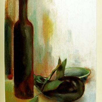 Рисунок под названием "Aubergine & feuille…" - Sarah François, Подлинное произведение искусства, Пастель