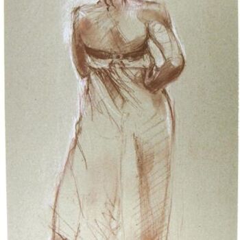Zeichnungen mit dem Titel "Femme de dos en par…" von Sarah François, Original-Kunstwerk, Conté-Buntstifte