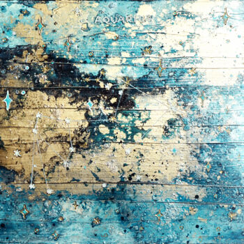 Painting titled "Blue Aquarius 1/9" by Sarah I. Avni, Original Artwork, Acrylic Mounted on Wood Stretcher frame