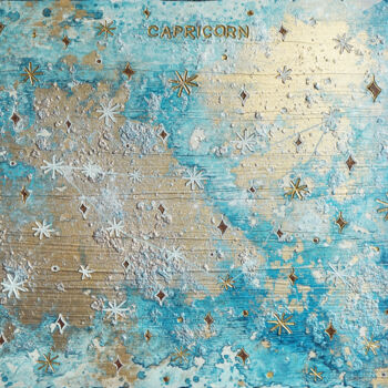 Painting titled "Blue Capricorn 1/9" by Sarah I. Avni, Original Artwork, Acrylic Mounted on Wood Stretcher frame