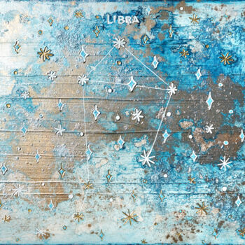 Painting titled "Blue Libra 1/9" by Sarah I. Avni, Original Artwork, Acrylic Mounted on Wood Stretcher frame