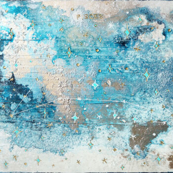 Painting titled "Blue Pisces 1" by Sarah I. Avni, Original Artwork, Acrylic Mounted on Wood Stretcher frame