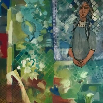 Schilderij getiteld "Le jardin revisité" door Sarah Lanyi, Origineel Kunstwerk, Acryl Gemonteerd op Frame voor houten branca…