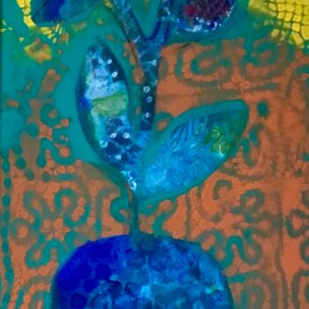 Painting titled "Le grand vase bleu" by Sarah Lanyi, Original Artwork, Acrylic Mounted on Wood Stretcher frame