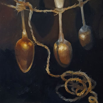 Painting titled "Tungsten Spoons" by Sarah Spence, Original Artwork, Oil