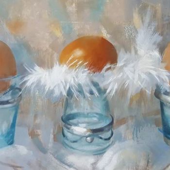 Malerei mit dem Titel "Eggsotique (encadré)" von Sarah Spence, Original-Kunstwerk, Öl