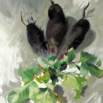Painting titled "Black Radishes" by Sarah Spence, Original Artwork, Oil