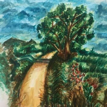 Painting titled "Mon chemin tracé" by Sarah T, Original Artwork, Watercolor