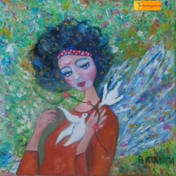Painting titled "L'ange du printemps" by Artanita, Original Artwork, Other