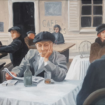 Painting titled "Cafe du Paris" by Sarah Borg, Original Artwork, Oil