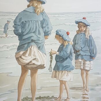 「Les soeures」というタイトルの絵画 Sarah Borgによって, オリジナルのアートワーク, 水彩画