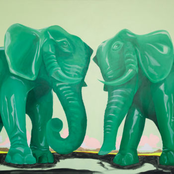 「Jade Elephants」というタイトルの絵画 Sarah Edwardsによって, オリジナルのアートワーク, アクリル