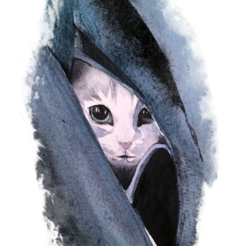 Peinture intitulée "chat-froussard.jpg" par Sarah Quarelle, Œuvre d'art originale, Aquarelle