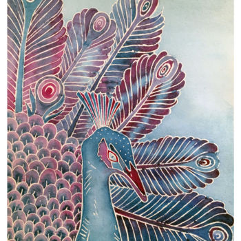 Peinture intitulée "paon rose.jpg" par Sarah Quarelle, Œuvre d'art originale, Aquarelle