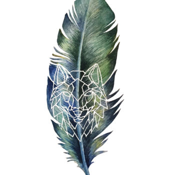 Malarstwo zatytułowany „plume loup.jpg” autorstwa Sarah Quarelle, Oryginalna praca, Akwarela