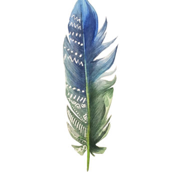 Malarstwo zatytułowany „plume bleu vert.jpg” autorstwa Sarah Quarelle, Oryginalna praca, Akwarela