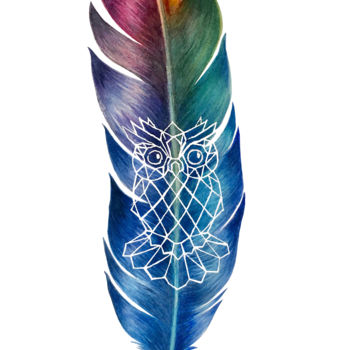 Ζωγραφική με τίτλο "plume chouette.jpg" από Sarah Quarelle, Αυθεντικά έργα τέχνης, Ακουαρέλα