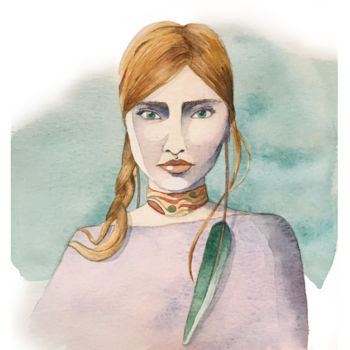 Pintura intitulada "Indienne" por Sarah Quarelle, Obras de arte originais, Aquarela