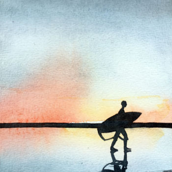 Painting titled "surfer à Tofino" by Sarah Quarelle, Original Artwork, Watercolor