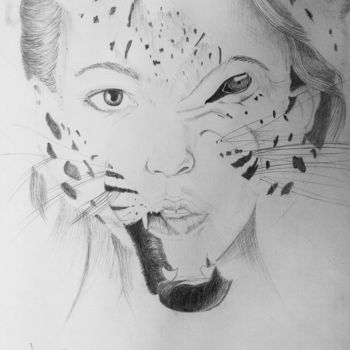 Desenho intitulada "A tiger woman" por Sarah Soviany, Obras de arte originais, Lápis