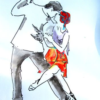 Painting titled "DANCE TANGO INK" by Sara Raquel Sarangello, Original Artwork, Ink