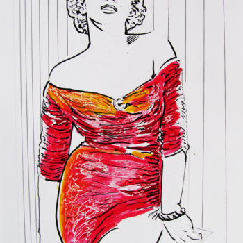 「marilyn-monroe-rojo」というタイトルの絵画 Sara Raquel Sarangelloによって, オリジナルのアートワーク, オイル