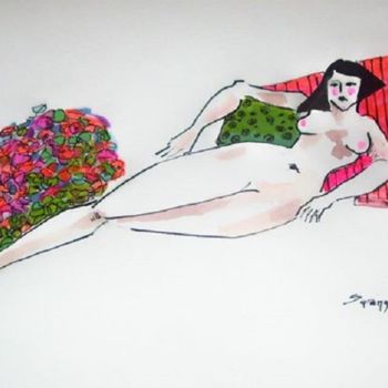Painting titled "RELAX erotic nude f…" by Sara Raquel Sarangello, Original Artwork, Ink