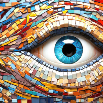 Arts numériques intitulée "Eye in a mosaic 1" par Saras, Œuvre d'art originale, Image générée par l'IA