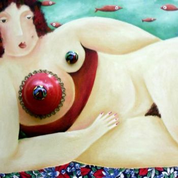 Malerei mit dem Titel "femme a la plage" von Sarah Patroni, Original-Kunstwerk