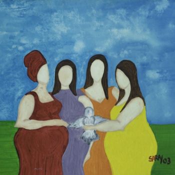 Pintura intitulada "Quatro Gordas em co…" por Sara Vieira, Obras de arte originais, Óleo