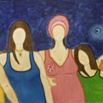 Pintura titulada "Gordas em noite de…" por Sara Vieira, Obra de arte original, Oleo