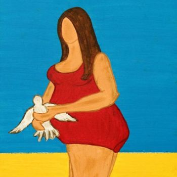 Malerei mit dem Titel "Gorda na areia com…" von Sara Vieira, Original-Kunstwerk, Öl