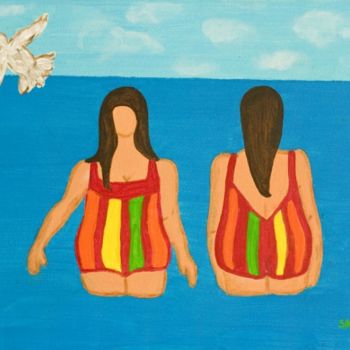 Pintura titulada "Duas gordas na água" por Sara Vieira, Obra de arte original, Oleo